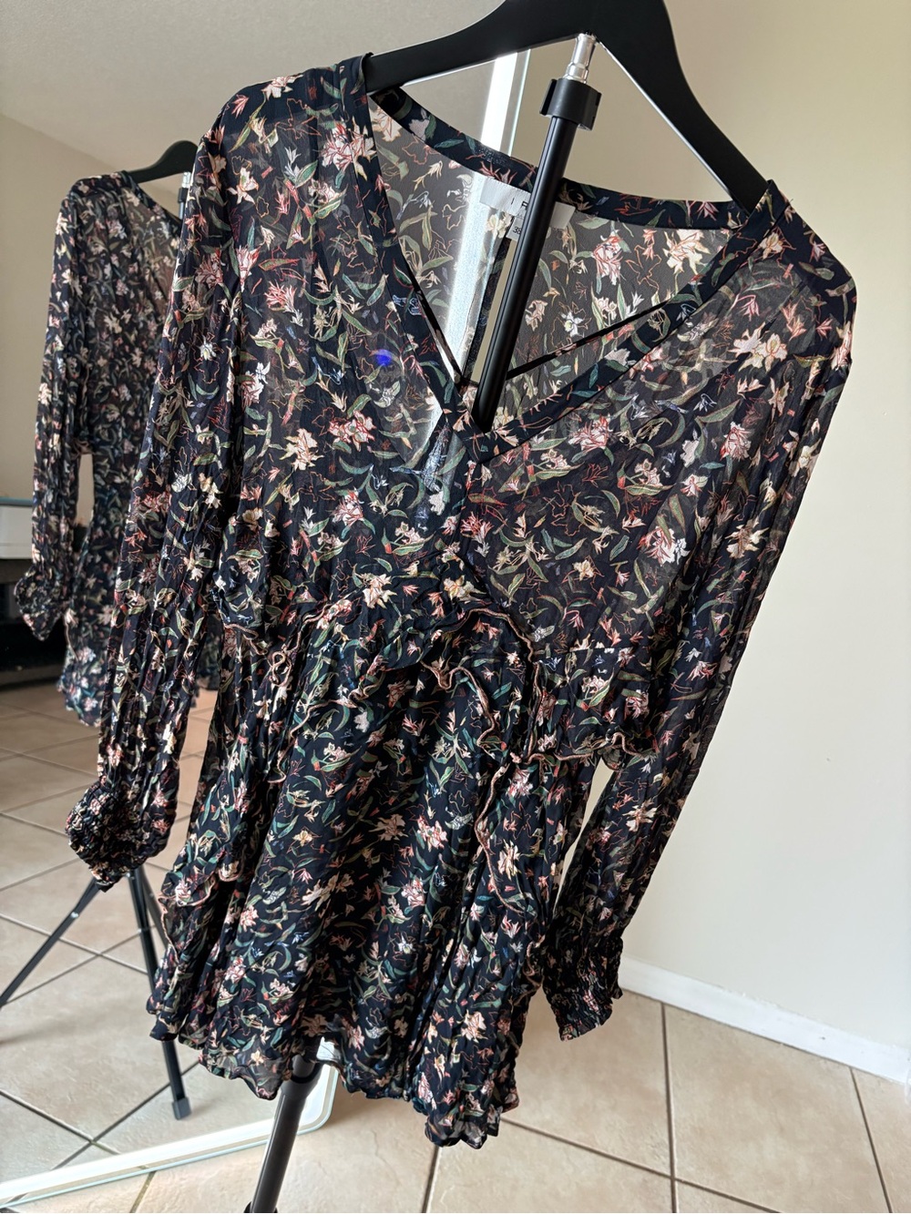 IRO Black Floral Sheer Tie-Front Blouse